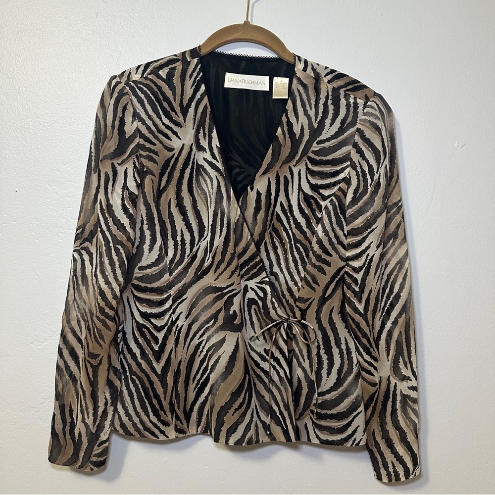 Dana Buchman Women's Zebra Print Blazer - Black and Tan 100% Silk